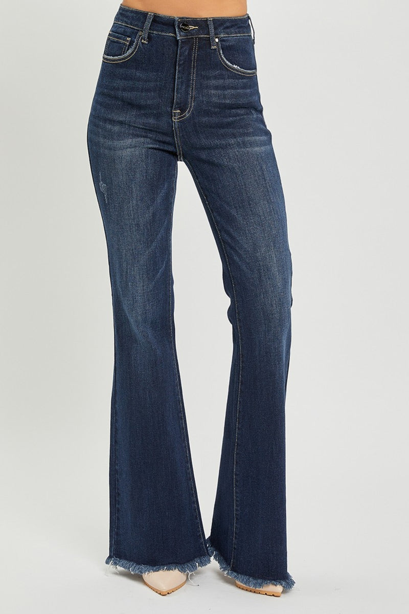 RISEN High Waist Raw Hem Flare Jeans