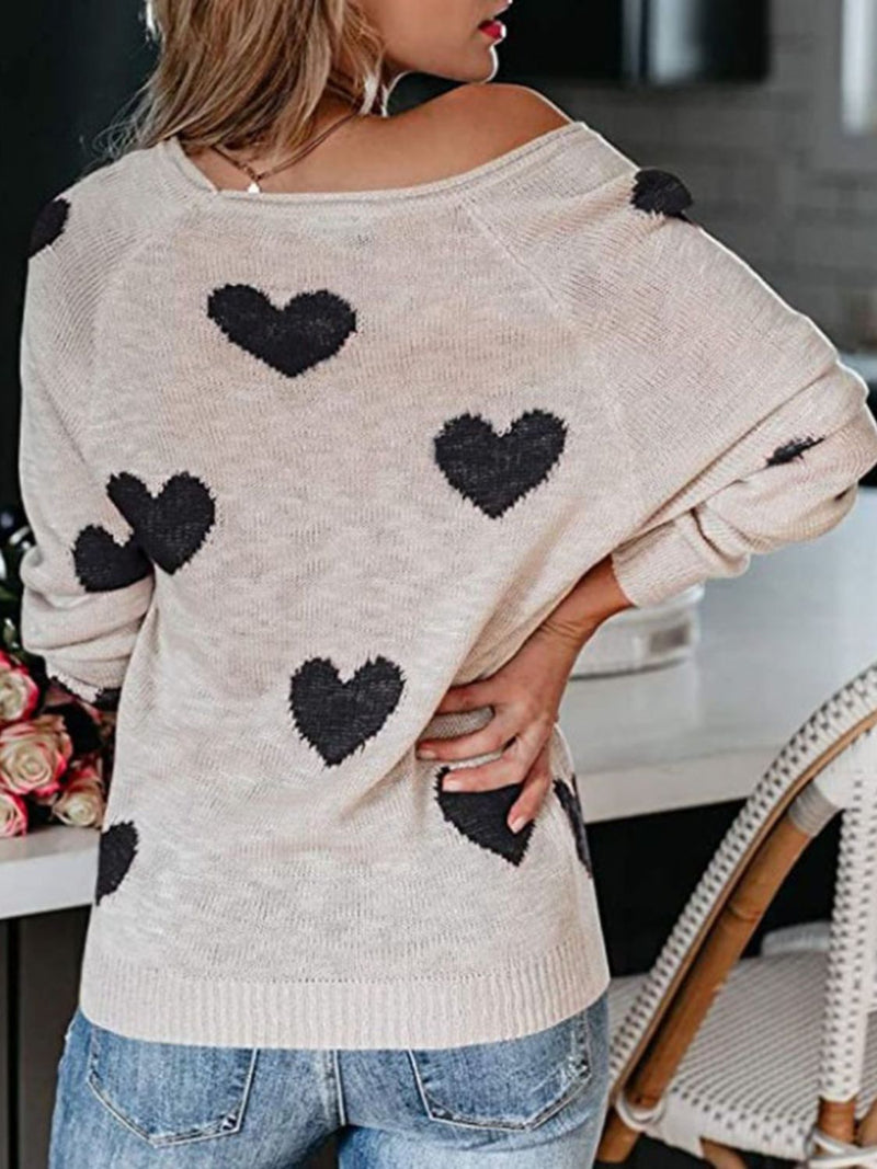 Heart Scoop Neck Long Sleeve Sweater